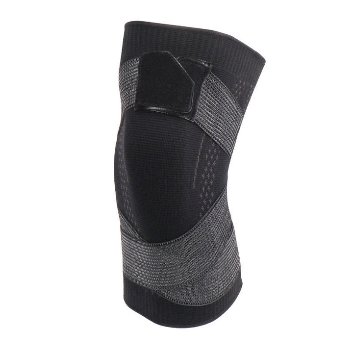 Collection of various colored knitted compression knee sleeves for unisex sports and protection