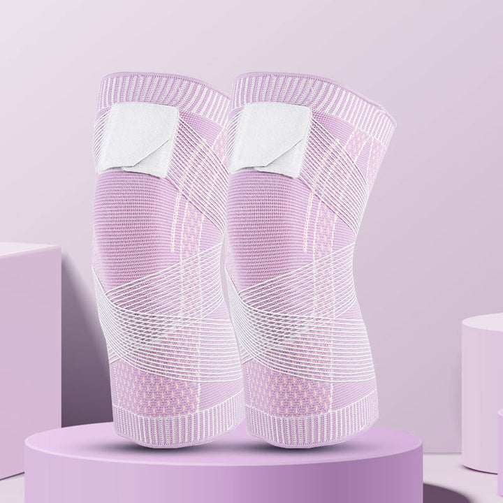Close-up of a black knitted compression knee sleeve, ideal for sports, exercise & knee support