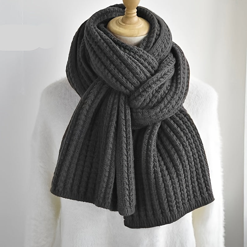 Unisex knitted geometric pattern scarf in cozy polyester, perfect for winter and autumn fashion.