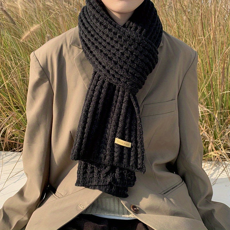 Polyester knitted unisex scarf showcasing a modern geometric pattern, keeping you warm & stylish.
