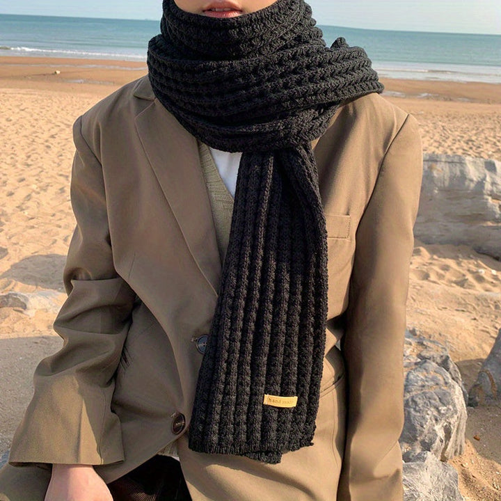 Stylish unisex knitted scarf with a vibrant geometric pattern, providing warmth for outdoor autumn & winter.