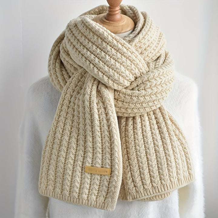 Unisex polyester knitted scarf featuring a geometric design, warm yet breathable for outdoor comfort.