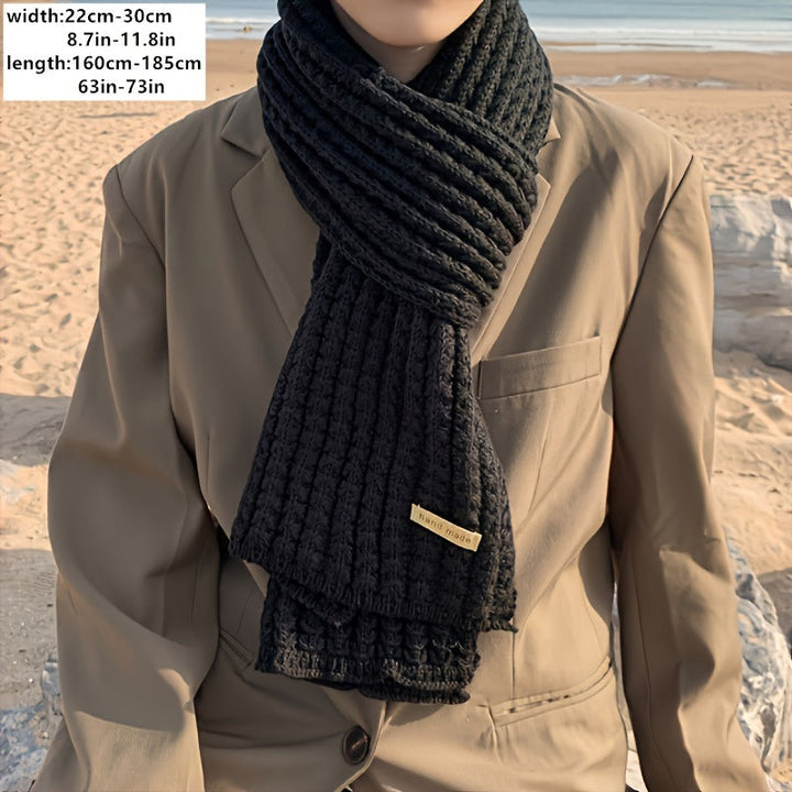Trendy unisex knitted geometric pattern scarf, a versatile fashion accessory for autumn and winter.