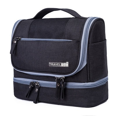 Durable nylon large hanging toiletry bag, a spacious multi-compartment organizer for travel & bathroom.