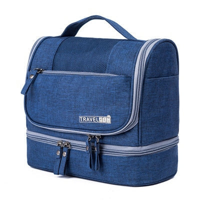 Versatile large hanging toiletry organizer, multi-compartment travel bag for bathroom and luggage.