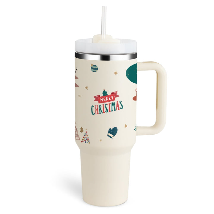 Unisex coffee tumbler: insulated, large capacity, with handle & straw for convenience.
