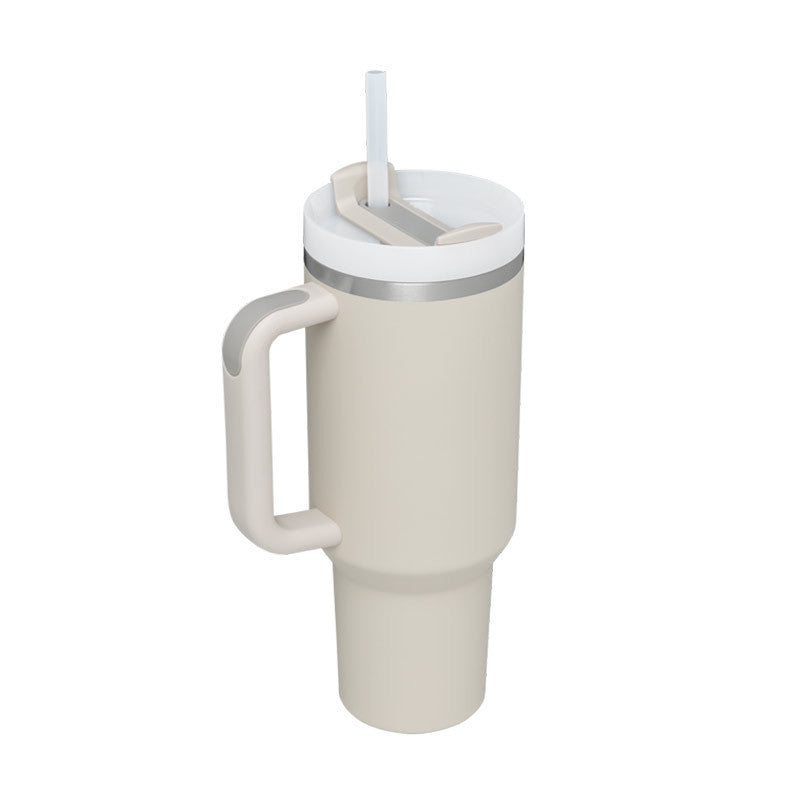 Kitchen essential: insulated mug with handle & straw for versatile drink storage.