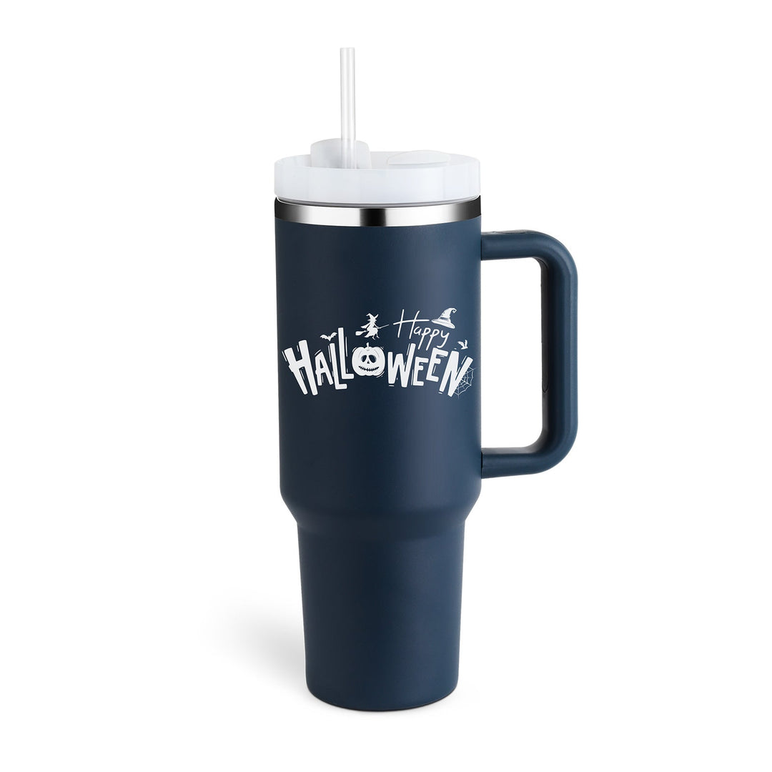 Hot & cold drinkware: unisex insulated mug with handle & straw, versatile.