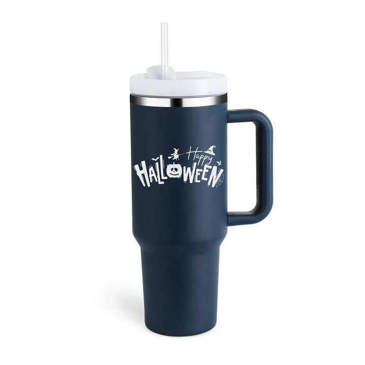 Hot & cold drinkware: unisex insulated mug with handle & straw, versatile.