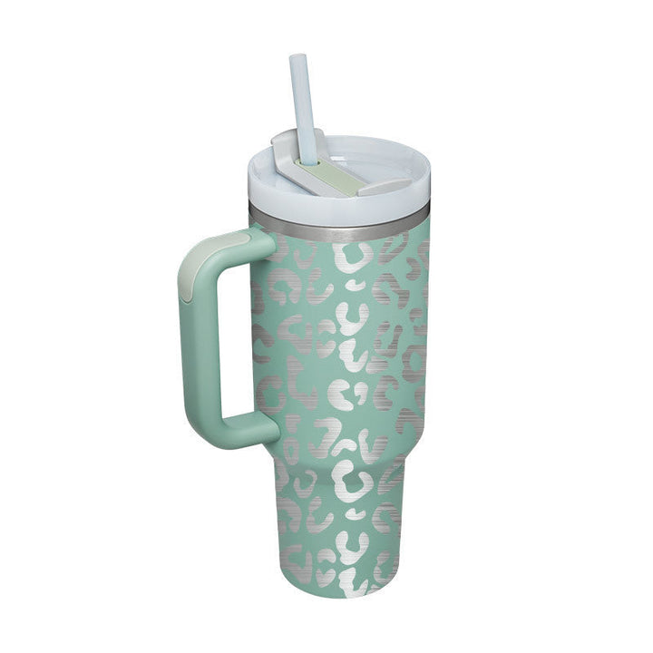 Office-ready large insulated mug with handle & straw for sustained hydration.
