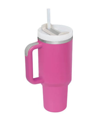 Travel-friendly reusable insulated mug with handle & straw for long journeys.