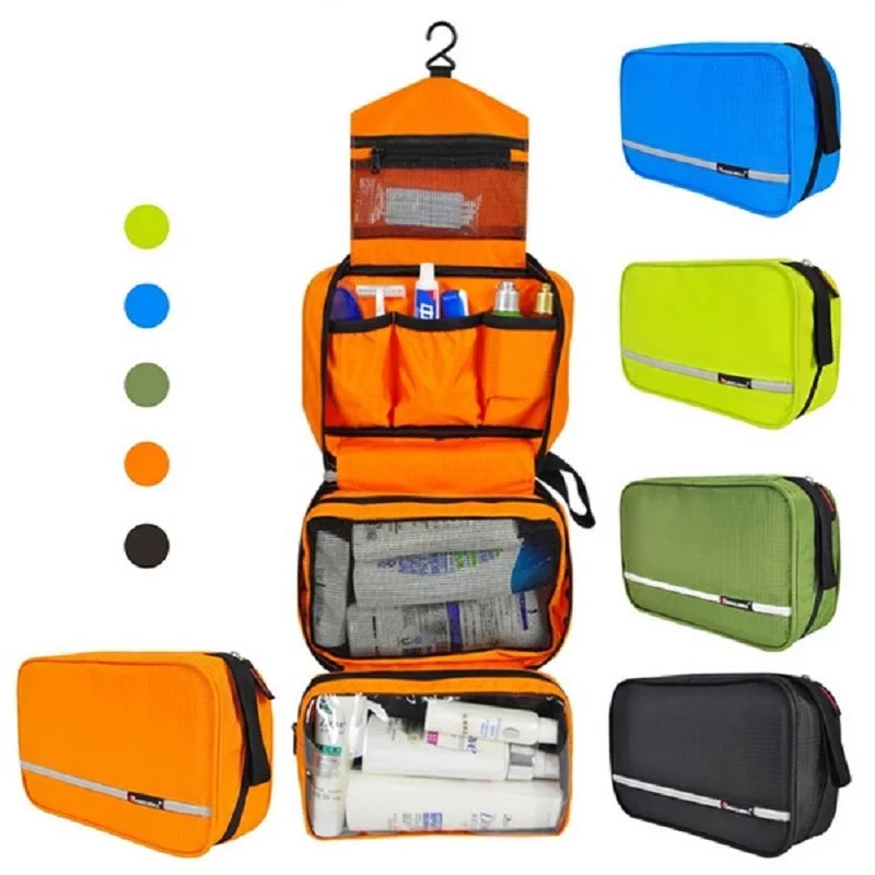 Unisex large waterproof travel toiletry bag. Spacious cosmetic organizer for gym, vacation, and essential storage.