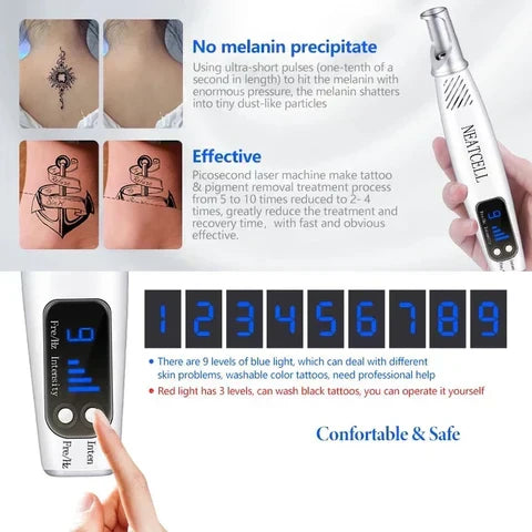 Easy-to-use laser pen for home beauty. Safely lighten freckles, remove moles, & fade unwanted tattoos.