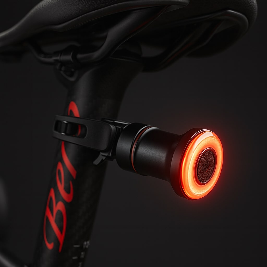 Bright LED rear bicycle light featuring 6 modes & brake sensing for increased visibility & safety.