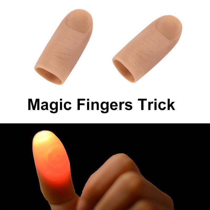 Person demonstrating a magic trick with LED finger lights, creating a light illusion effect