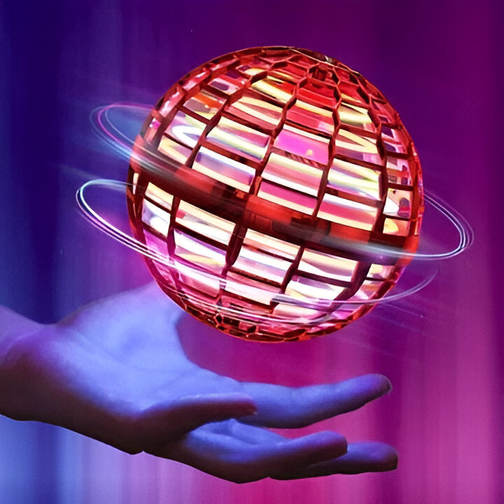 Kids playing with a vibrant LED flying orb toy, a fun boomerang hover ball for active children's games.