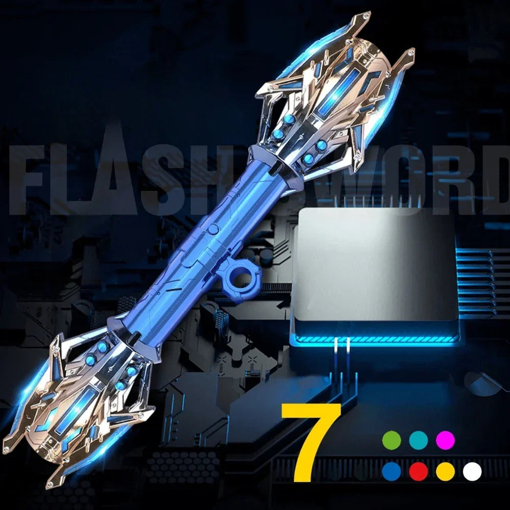 Vibrant glowing dual blade LED sword, an exciting Novablade costume accessory for sci-fi conventions.