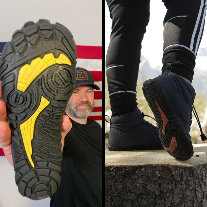 Lightweight barefoot footwear, wide toe box & flexible design for natural walking.