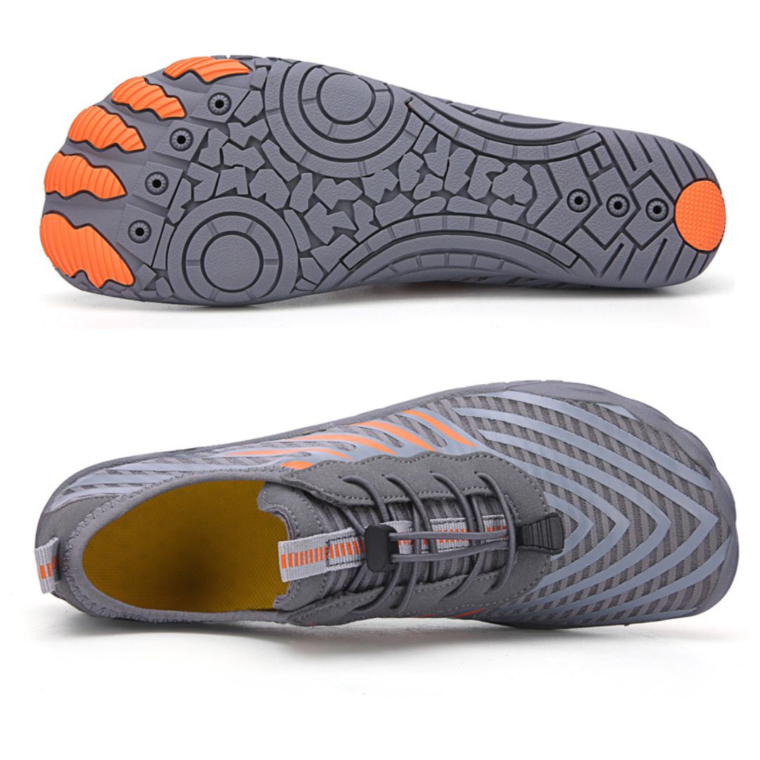 Barefoot minimalist footwear with wide toe box, promoting natural foot health & flexibility.