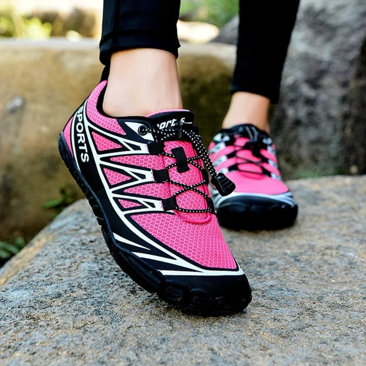 Unisex barefoot cycling shoes in vibrant blue, black, or pink. Lightweight for road & trail performance.