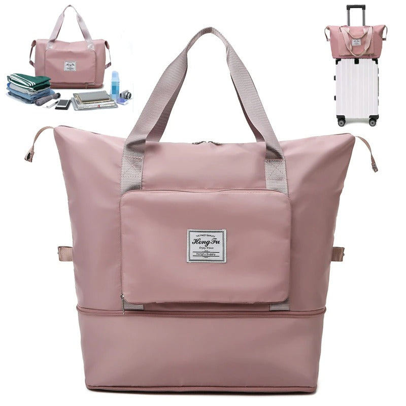 Convenient lightweight waterproof weekender bag. Expandable carry-on for men & women's travel & gym gear.