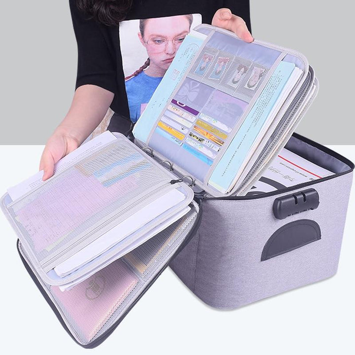 Unisex lockable waterproof document storage case. Securely store valuables, files, & important papers at home or travel.