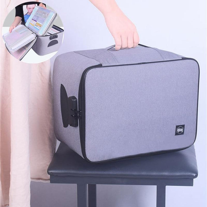 Waterproof & lockable document organizer case with multi-layer design for secure storage of important documents.