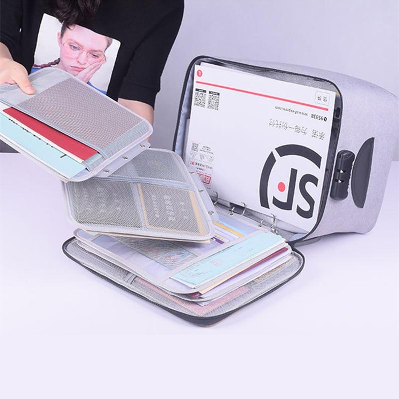 Multi-layer travel organizer with lockable & waterproof features. Ideal for secure document storage & valuables.