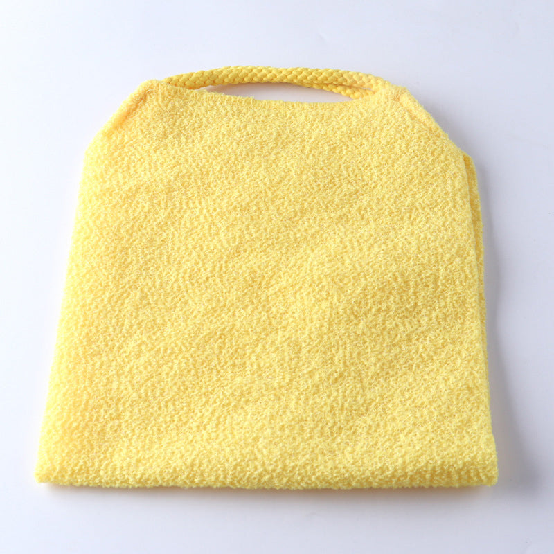 Two unisex long handle back scrubbers, one blue, one beige, for full body wash