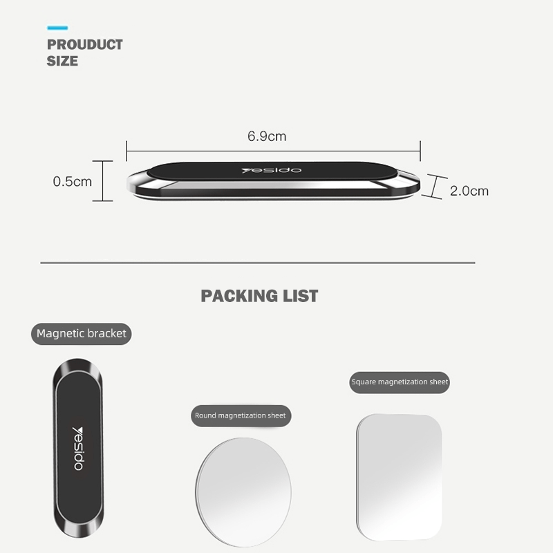 Car phone holder showcasing magnetic plate, compatible with most smartphones, tech gadget