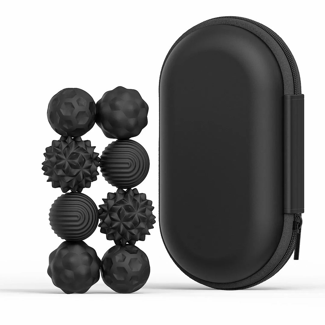 Handheld magnetic fidget set, CalmiSphere. Boosts focus & provides soothing anxiety & stress relief.