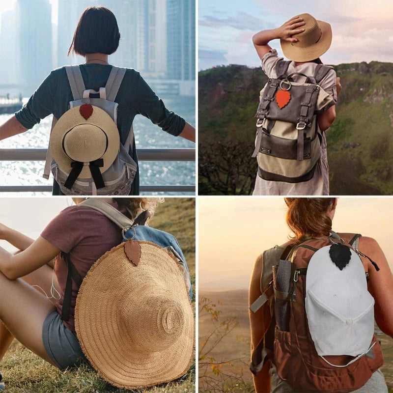 Set of two magnetic hat clips for travel, black and brown, a must-have bag accessory.
