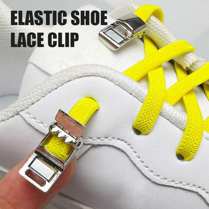 Elderly person easily securing shoes with magnetic shoelace buckles, fall prevention aid