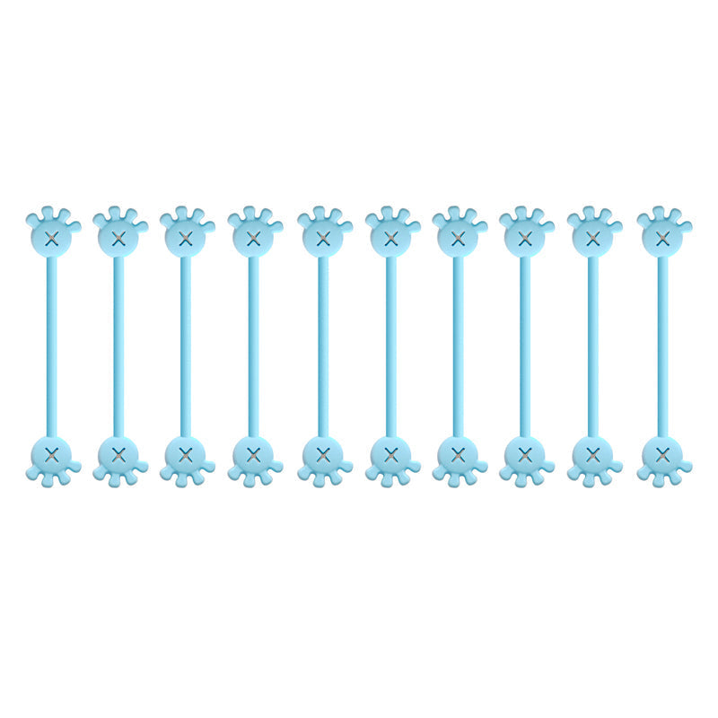 Array of magnetic silicone cable organizer clips, showcasing their versatility for various cable sizes.