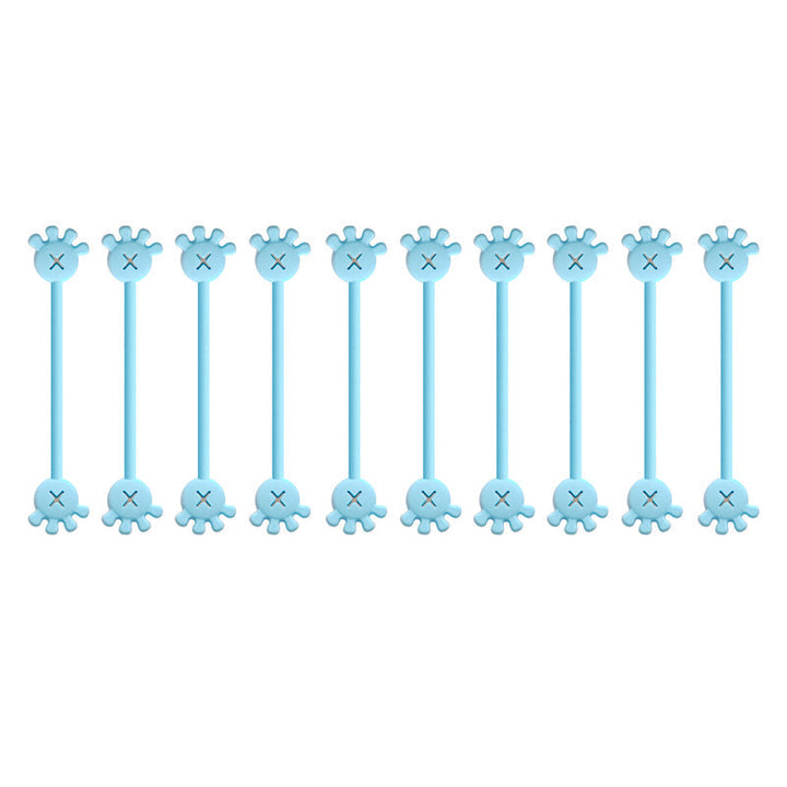 Collection of magnetic silicone cable organizer clips, highlighting their flexibility and durable design.
