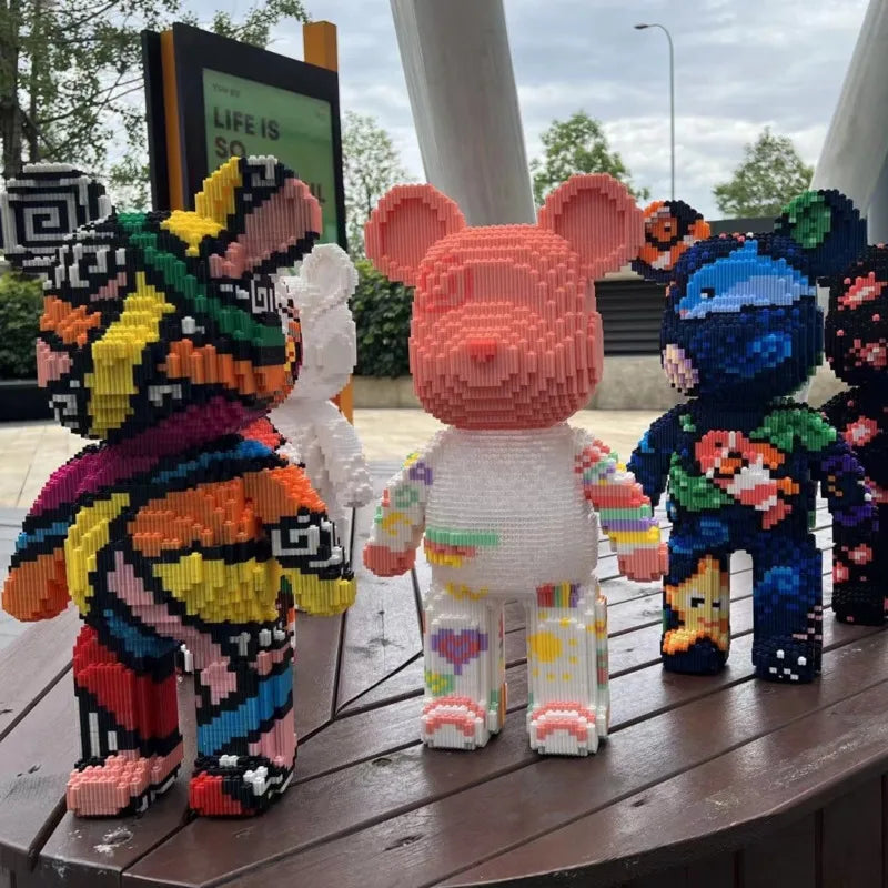 Unisex Micro Block Bear Model Kit, a creative building toy & DIY puzzle for desk decor.