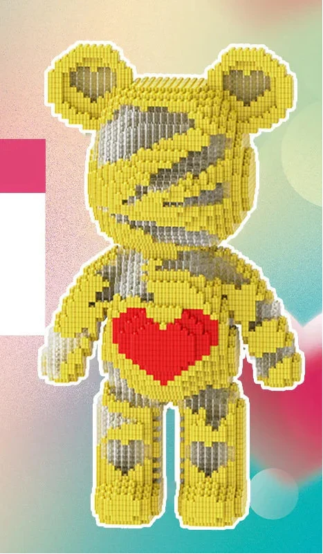 Build your own bear model with micro blocks, a relaxing puzzle toy for desk decor.