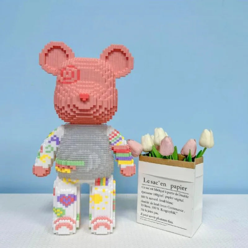 DIY bear model kit with micro blocks, a challenging adult puzzle toy & unique unisex desk decor.