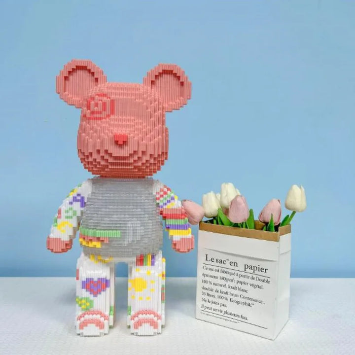 DIY bear model kit with micro blocks, a challenging adult puzzle toy & unique unisex desk decor.
