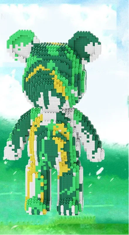 Pixel art bear model from micro blocks, an engaging DIY construction and desk decoration.