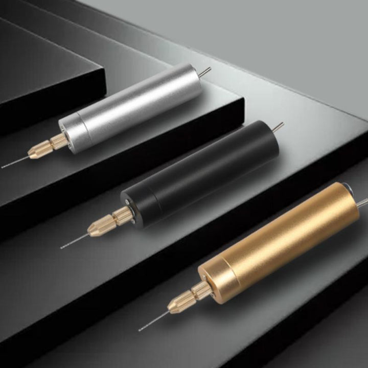 The Mini Electric Rotary Tool powers through a delicate drilling task, emphasizing its accuracy for crafting.