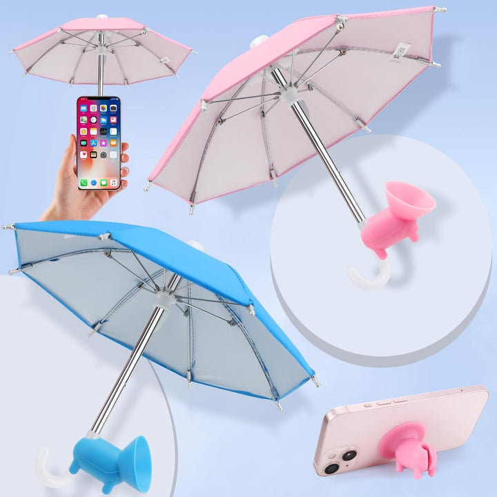Unisex mini phone umbrella with suction cup stand, sun shade for mobile phone, car decor