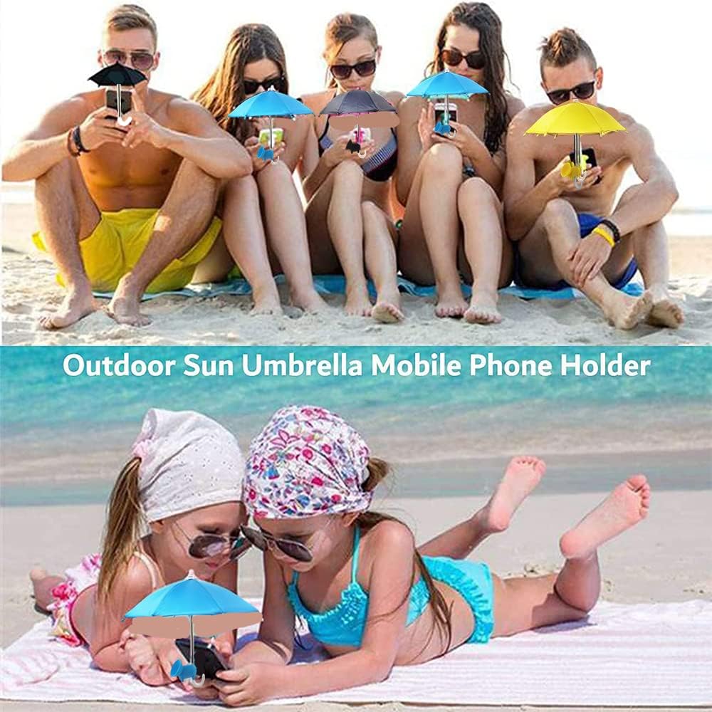Miniature phone umbrella with strong suction cup, versatile mobile stand & sun blocker