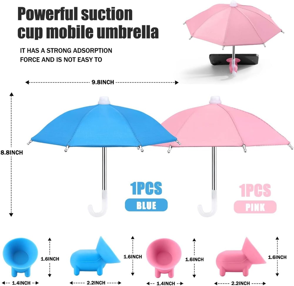 Cute mini phone umbrella acting as a sun shade and mobile stand, weatherproof design