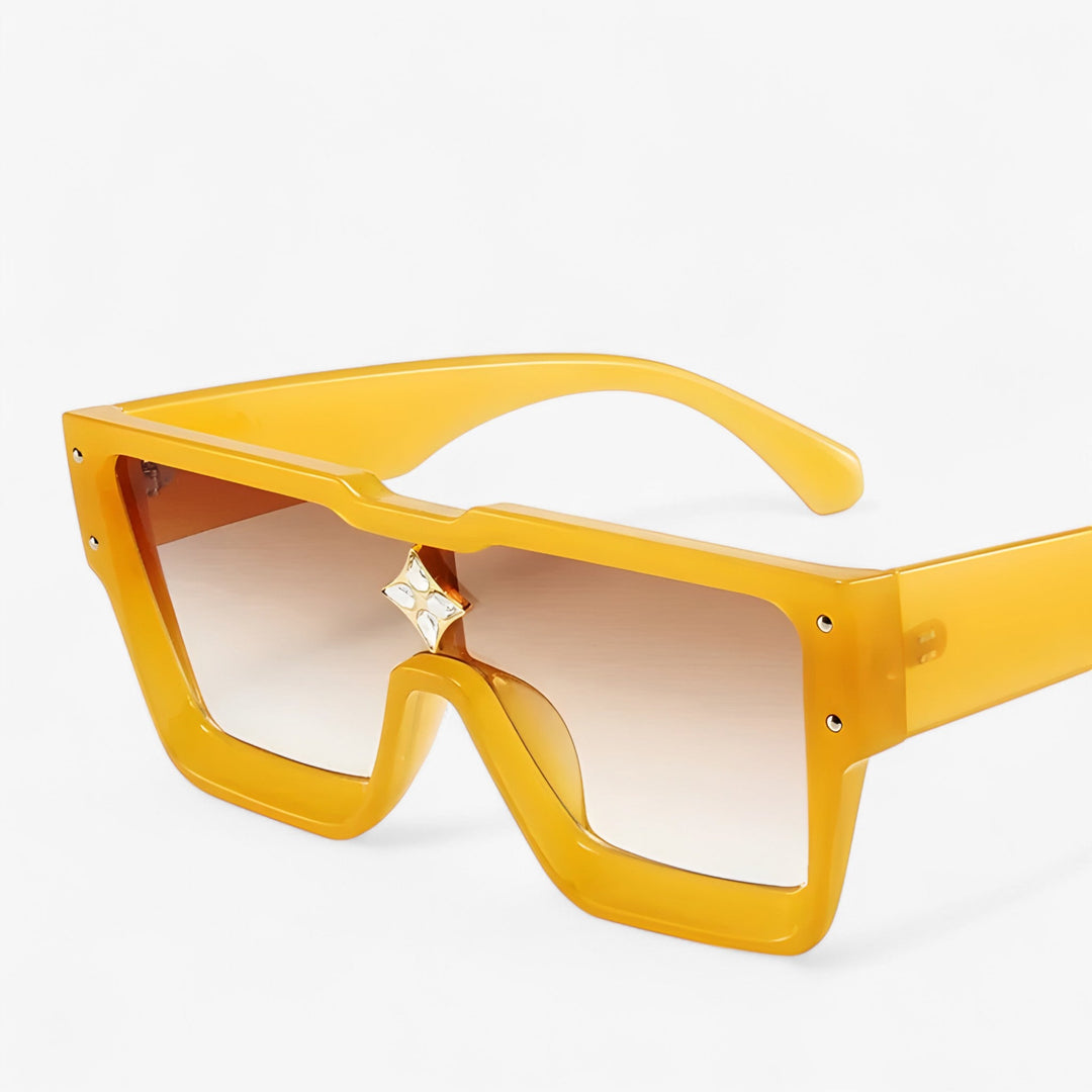 Striking mirrored punk sunglasses, a unisex edgy futuristic eyewear piece with bold angular frames for street style.