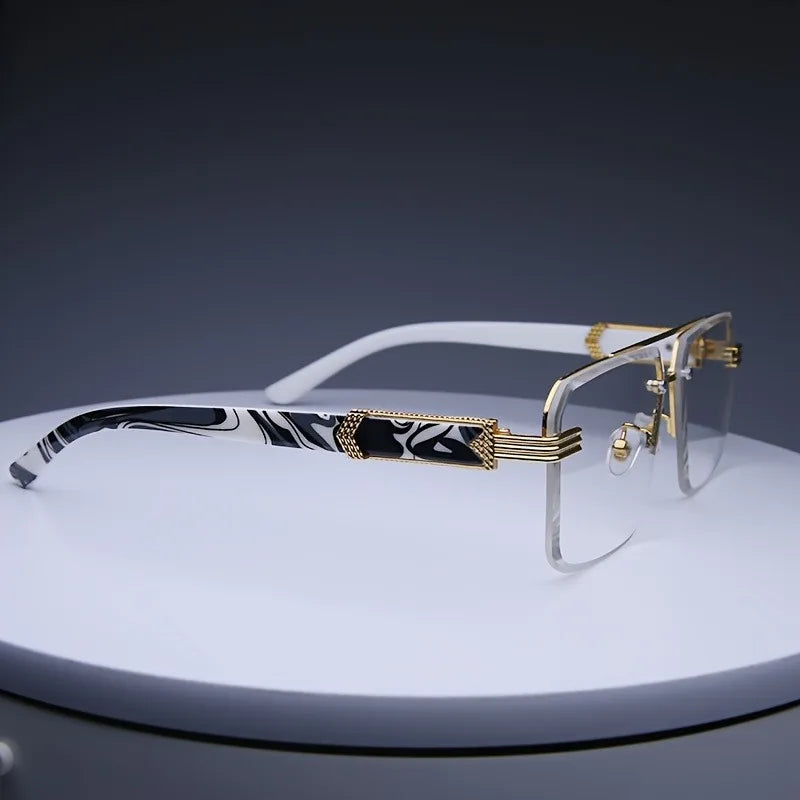 Overhead view of unisex modern aviator sunglasses, highlighting the elegant metal frame and dark UV400 lenses.