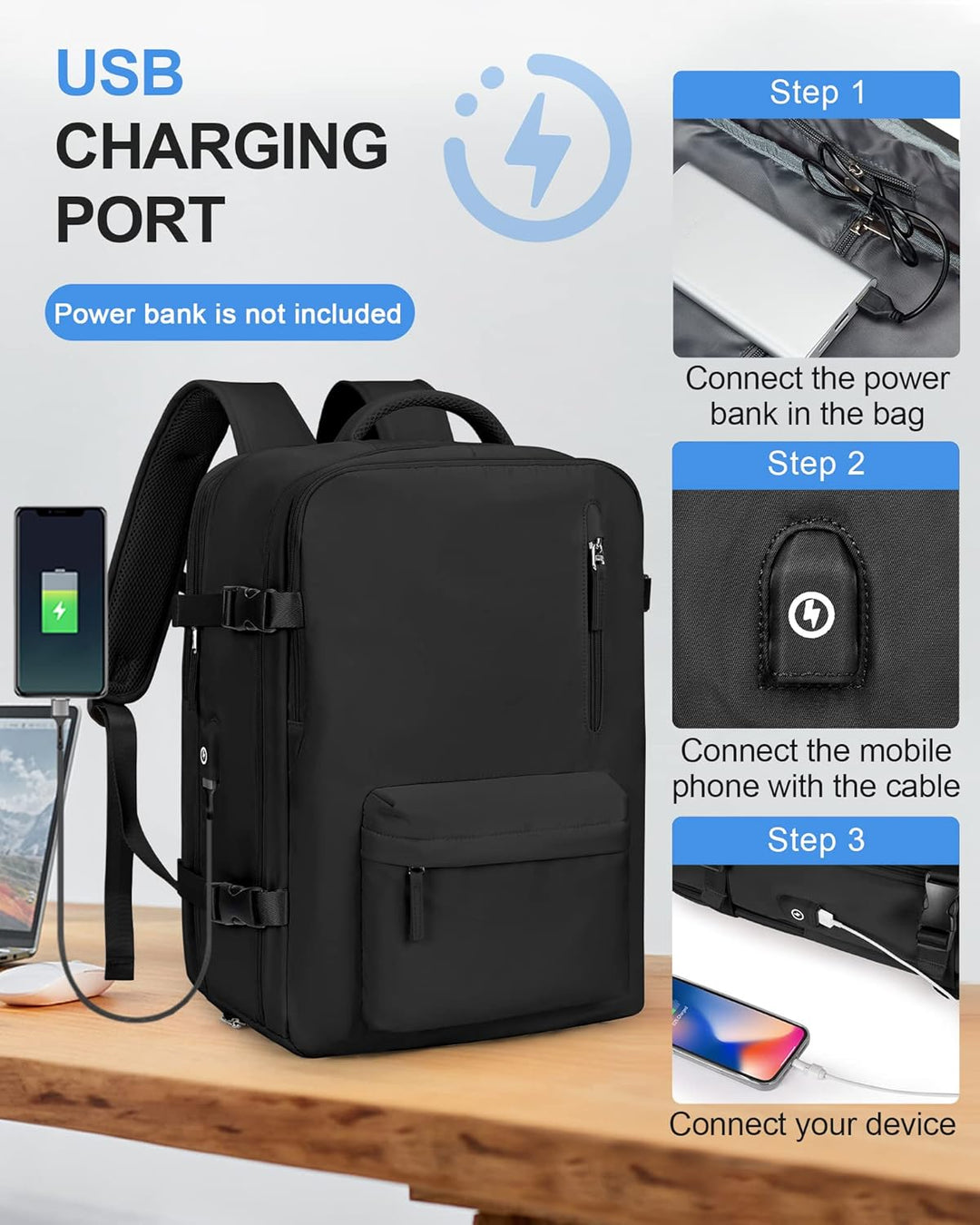 Versatile travel laptop bag with multi-compartment design, suitable for men and women.