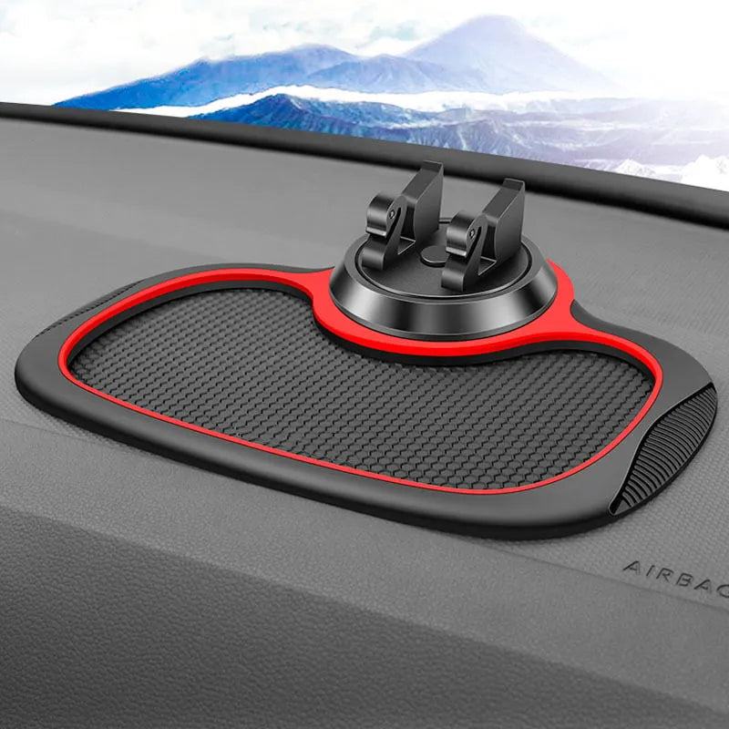 Vehicle decor: black, non-slip car dashboard mat with phone holder & parking plate for organized driving