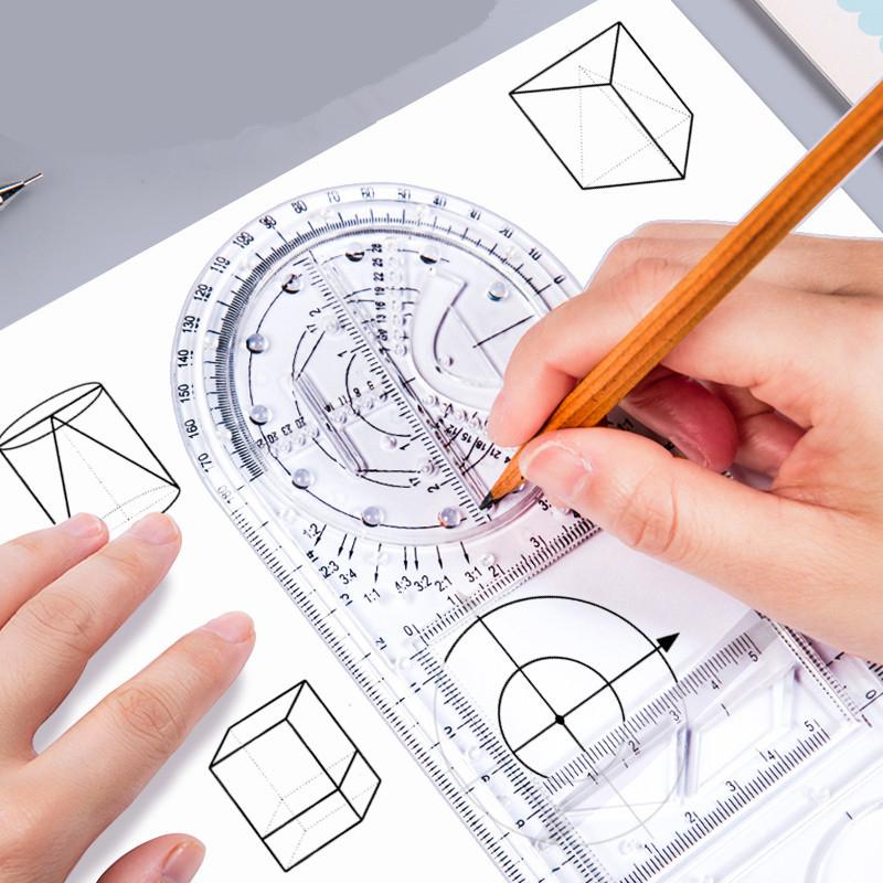 Unisex multifunctional geometric drawing ruler for students & artists, ideal for math & design drafting. black.
