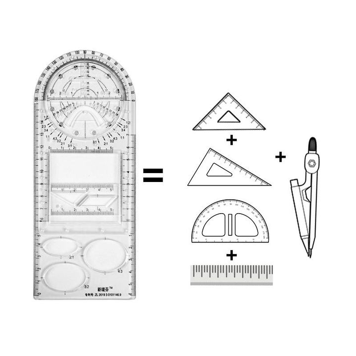 Geometric drawing ruler, multifunctional, for students & artists - perfect for math, design, and office use.